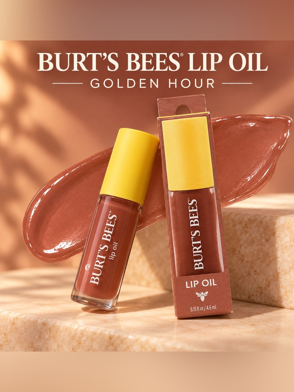 Burt's Bees Lip Oil — Warm Terracotta with Yellow Cap